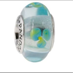 Pandora clear and turquoise flower murano charm